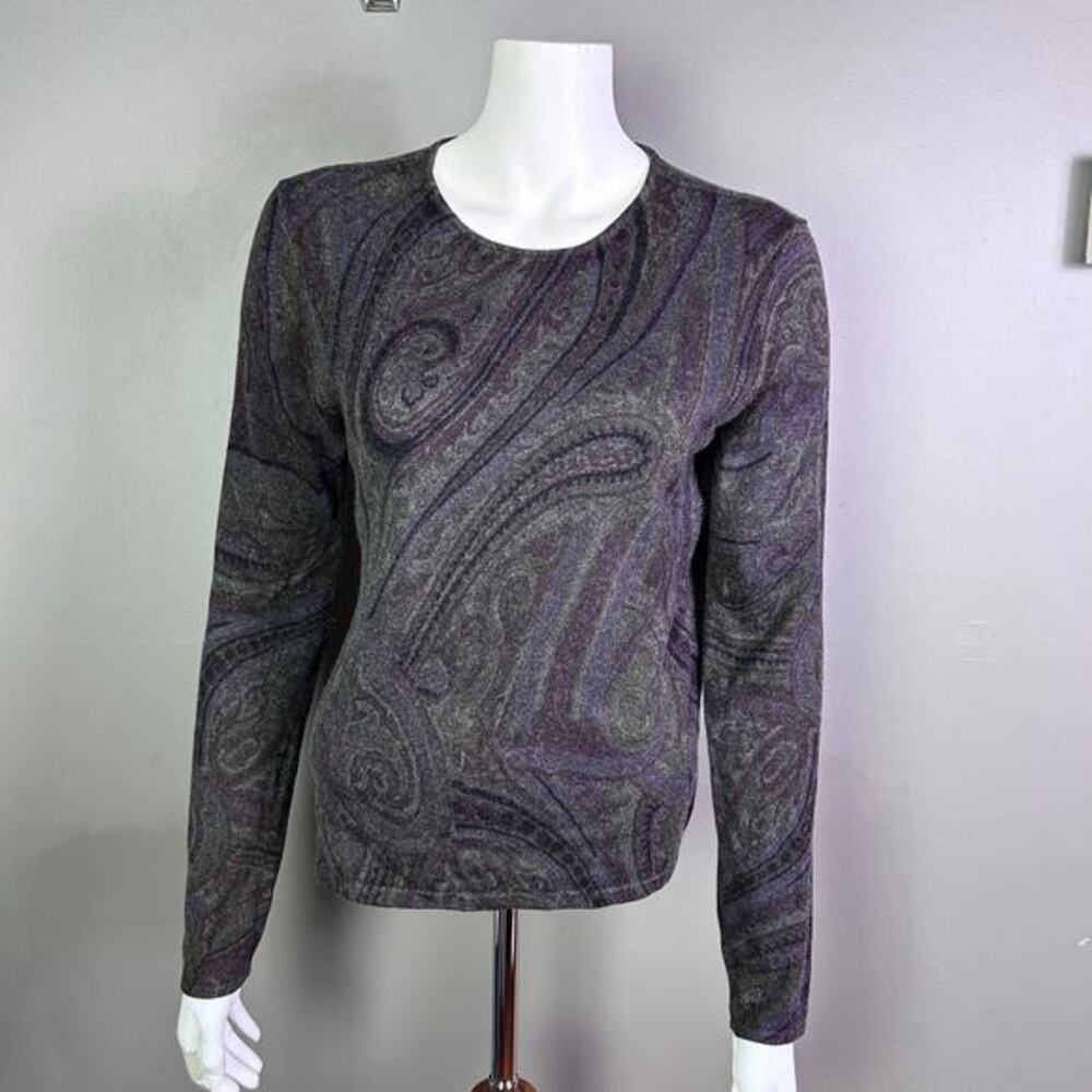 Lauren Ralph Lauren sweater medium silk cashmere earthy paisley quiet luxury
